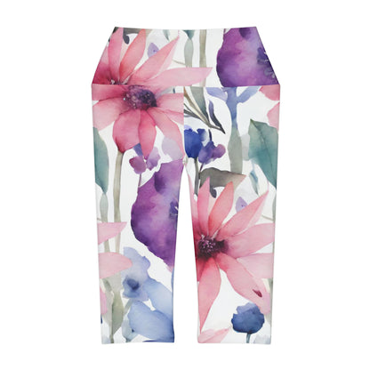 Watercolor Flowers | High Waisted Yoga Capri | Bi