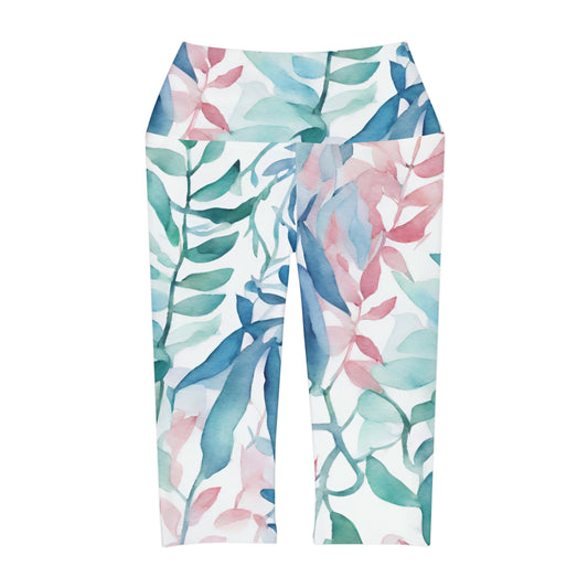 Watercolor Vines | High Waisted Yoga Capri | Trans