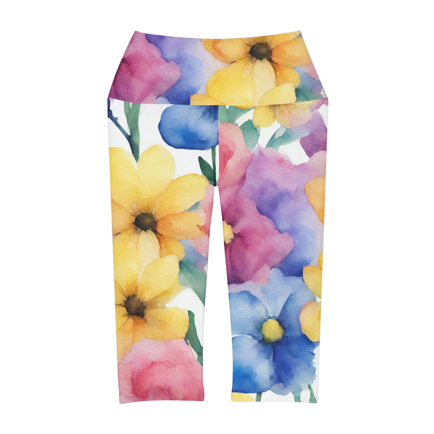 Watercolor Flowers | High Waisted Yoga Capri | Pan