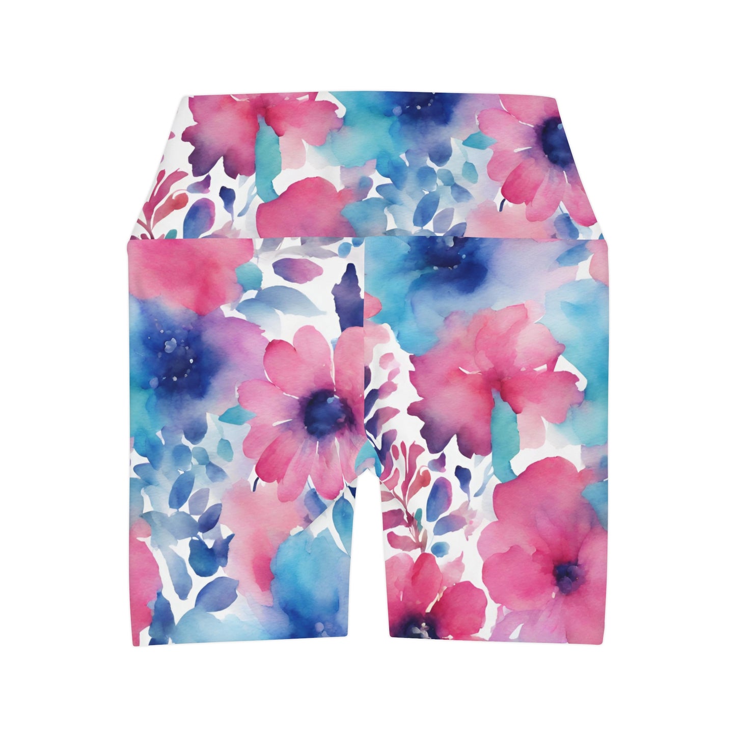 Watercolor Flowers | High Waisted Yoga Shorts | Trans