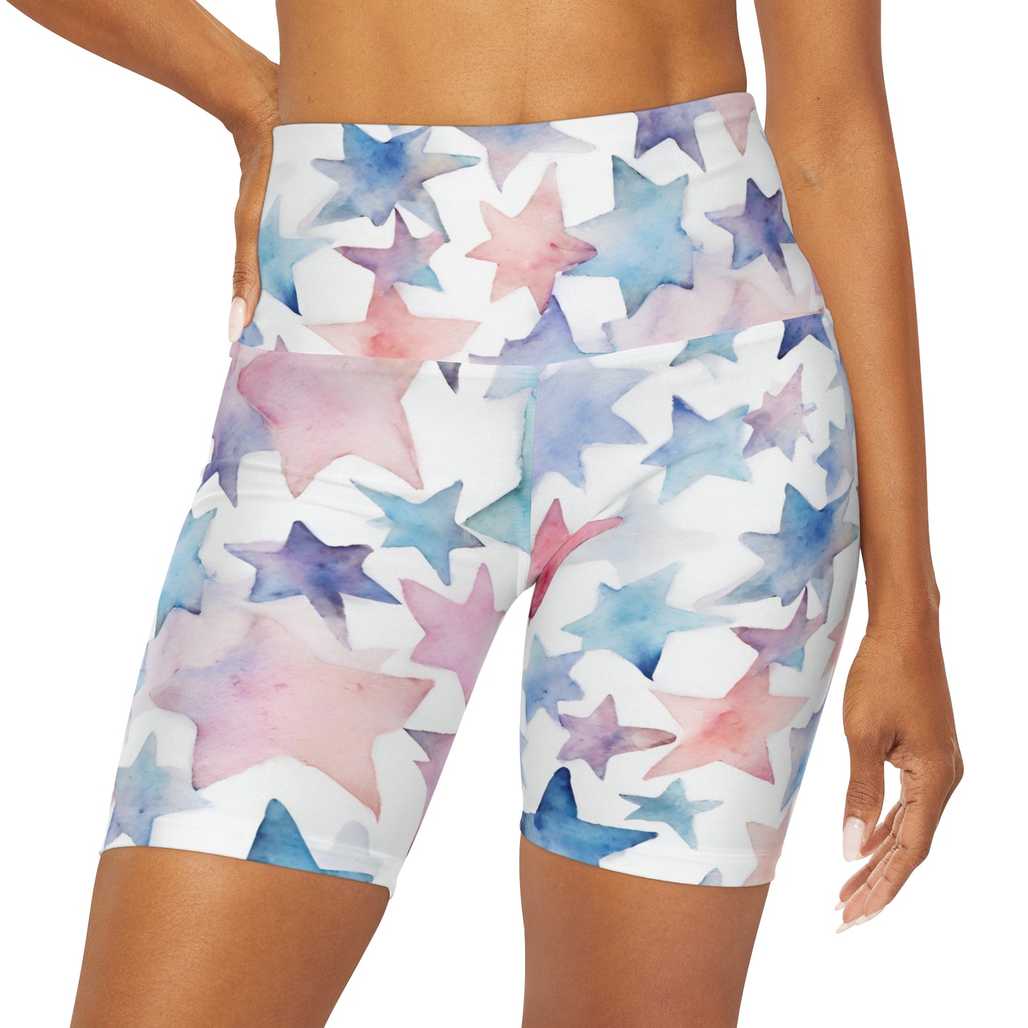 Watercolor Stars | High Waisted Yoga Shorts | Trans