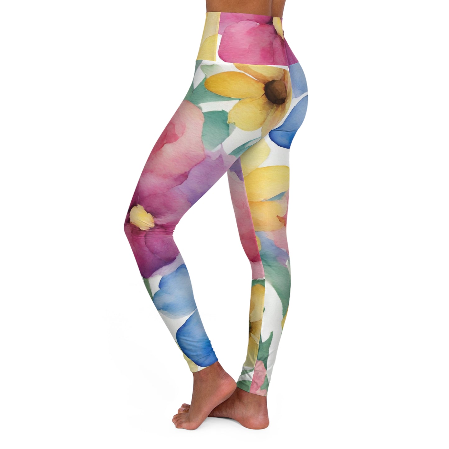 Watercolor Flowers | High Waisted Yoga Leggings | Pan