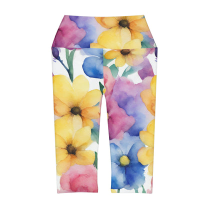 Watercolor Flowers | High Waisted Yoga Capri | Pan