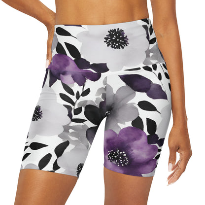 Watercolor Flowers | High Waisted Yoga Shorts | Ace