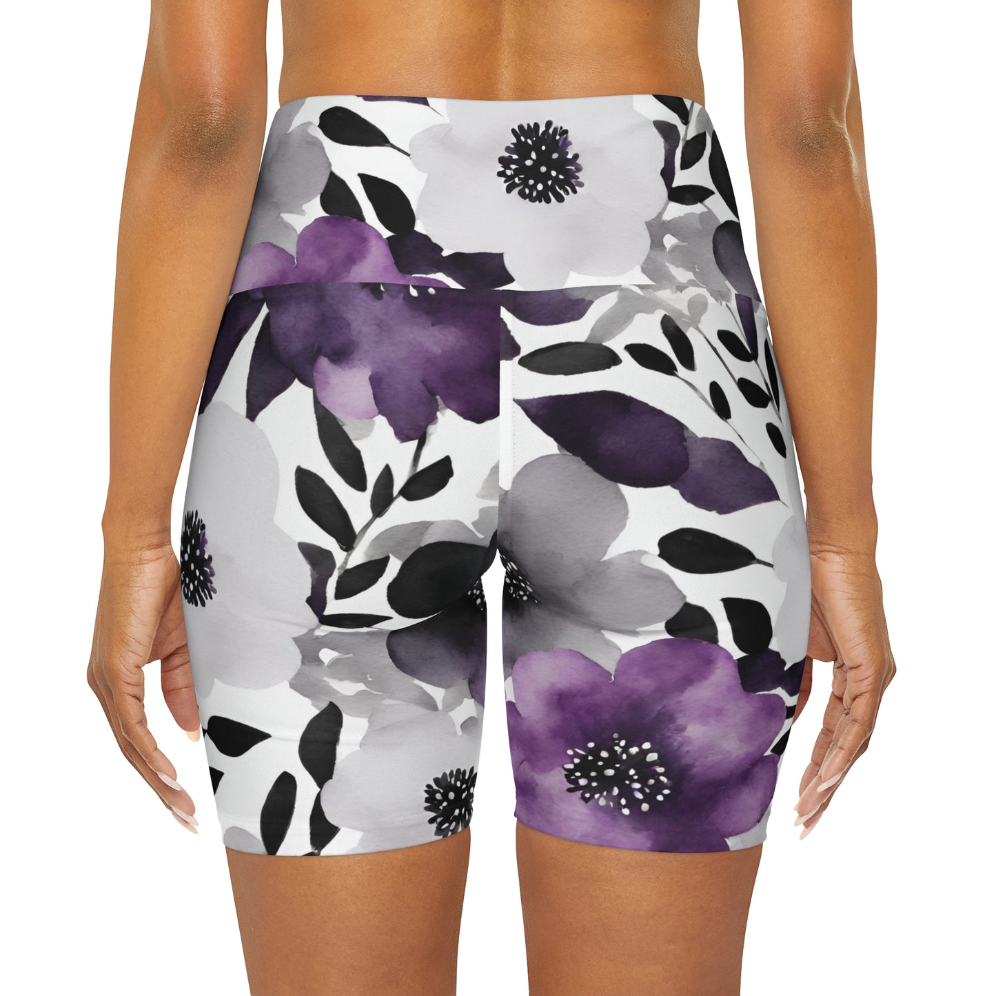 Watercolor Flowers | High Waisted Yoga Shorts | Ace