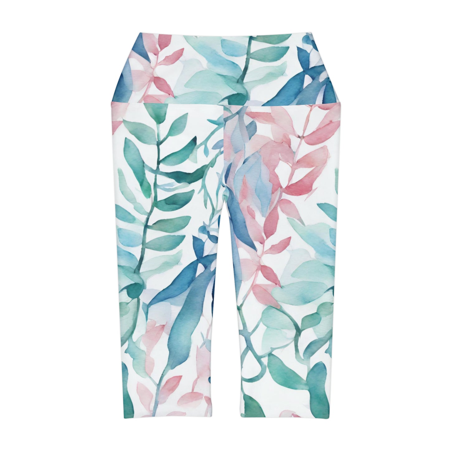 Watercolor Vines | High Waisted Yoga Capri | Trans