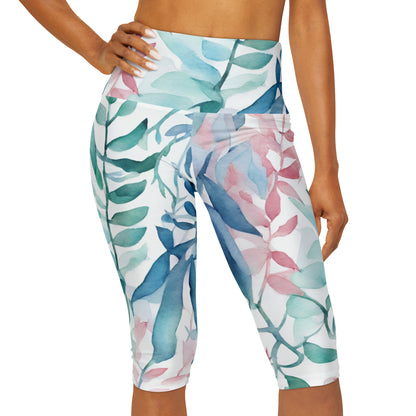 Watercolor Vines | High Waisted Yoga Capri | Trans