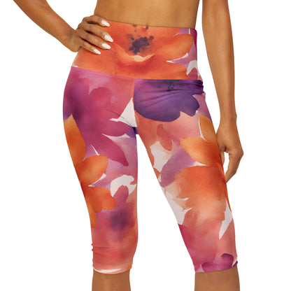 Watercolor Flowers | High Waisted Yoga Capri | Lesbian