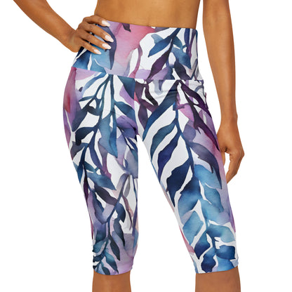 Watercolor Vines| High Waisted Yoga Capri | Bi