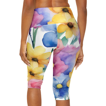 Watercolor Flowers | High Waisted Yoga Capri | Pan