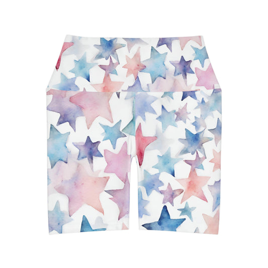 Watercolor Stars | High Waisted Yoga Shorts | Trans