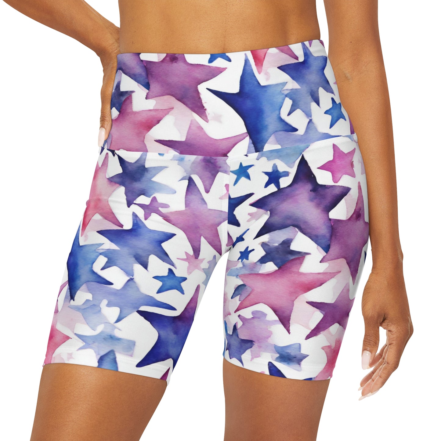 Watercolor Stars | High Waisted Yoga Shorts | Bi