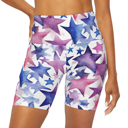 Watercolor Stars | High Waisted Yoga Shorts | Bi