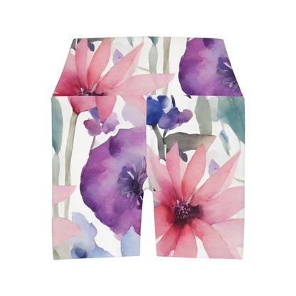 Watercolor Flowers High Waisted Yoga Shorts