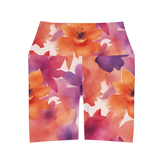 Watercolor Flowers | High Waisted Yoga Shorts | Lesbian