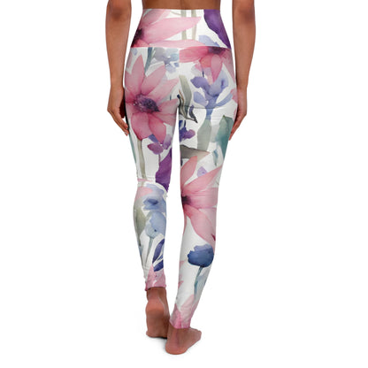 Watercolor Flowers High Waisted Yoga Leggings