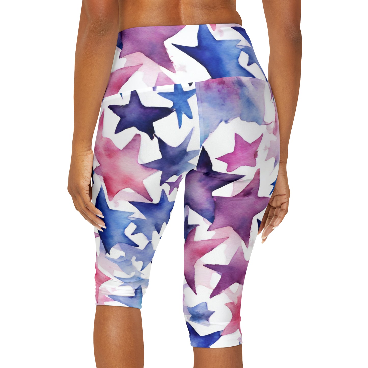 Watercolor Stars | High Waisted Yoga Capri | Bi