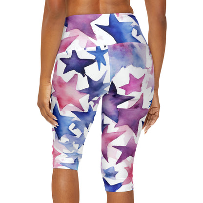 Watercolor Stars | High Waisted Yoga Capri | Bi