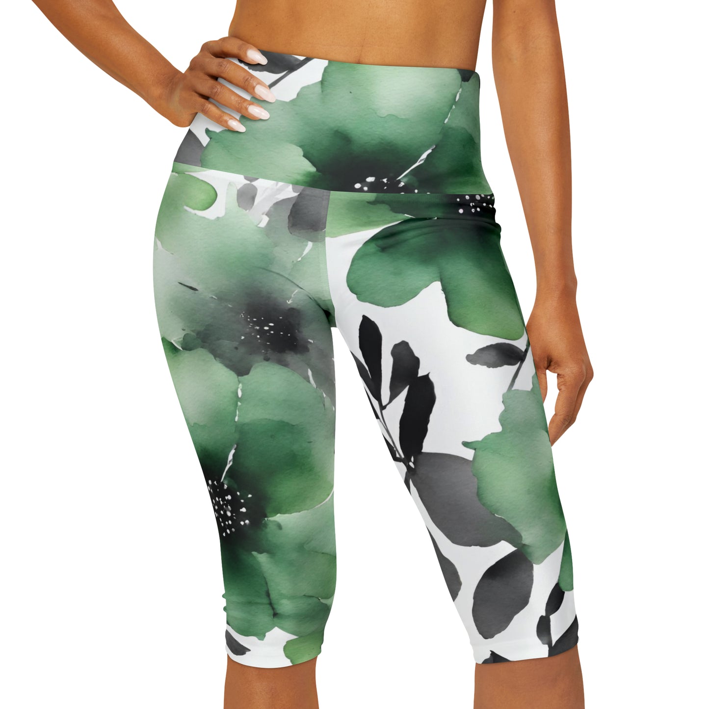 Watercolor Flowers | High Waisted Yoga Capri | Aro