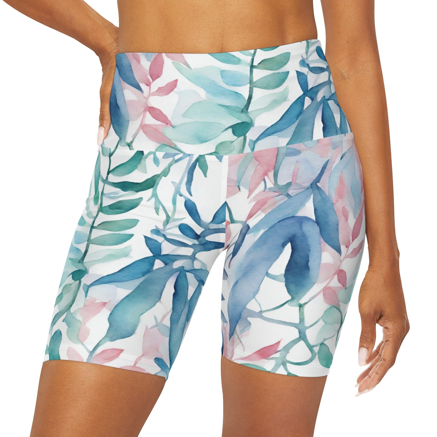 Watercolor Vines | High Waisted Yoga Shorts | Trans