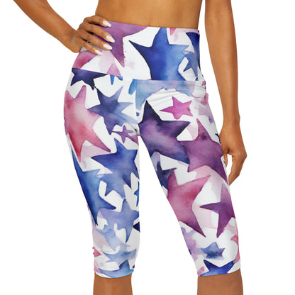 Watercolor Stars | High Waisted Yoga Capri | Bi