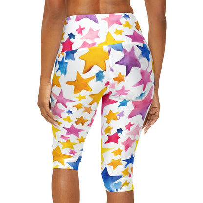 Watercolor Stars | High Waisted Yoga Capri | Pan