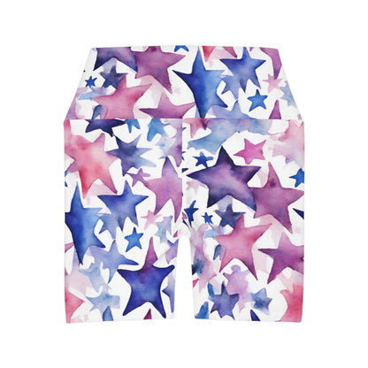 Watercolor Stars | High Waisted Yoga Shorts | Bi