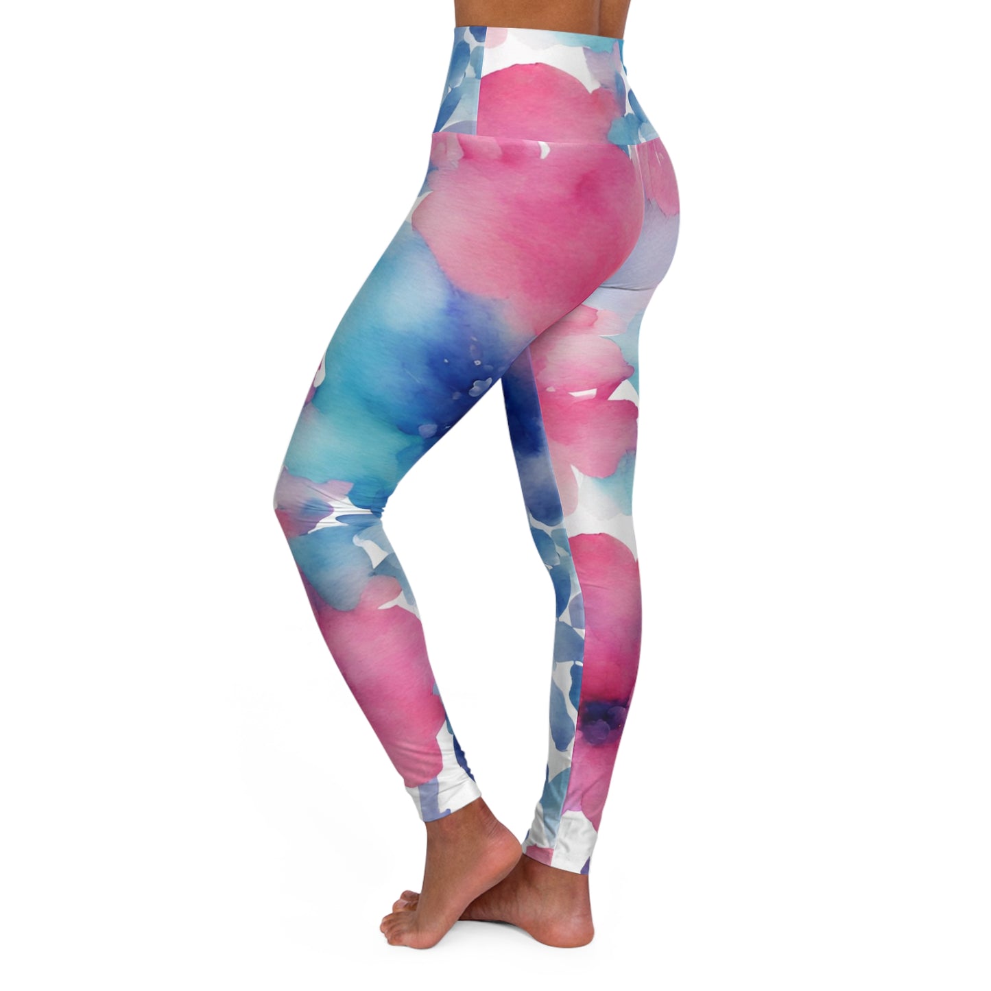 Watercolor Flowers | High Waisted Yoga Leggings | Trans