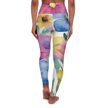 Watercolor Flowers | High Waisted Yoga Leggings | Pan