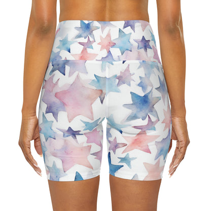 Watercolor Stars | High Waisted Yoga Shorts | Trans