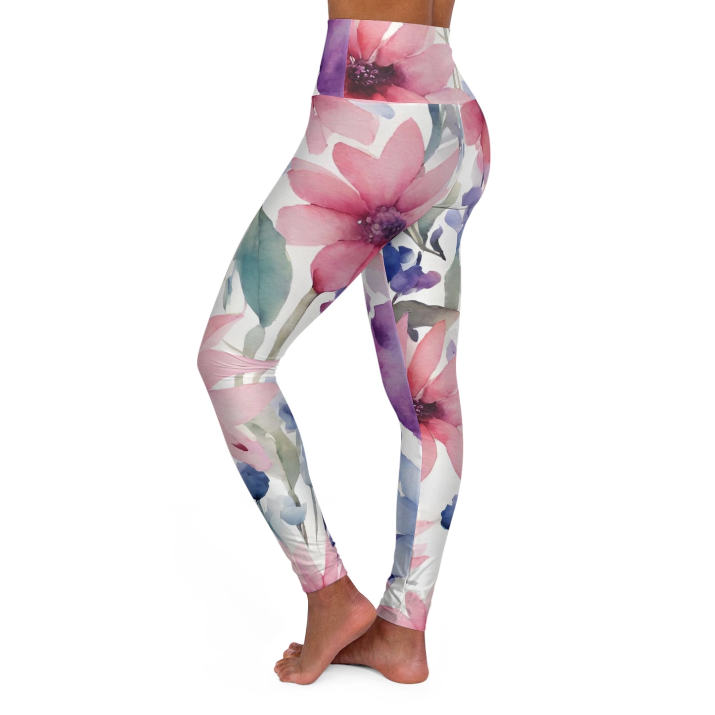 Watercolor Flowers High Waisted Yoga Leggings