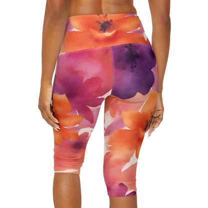 Watercolor Flowers | High Waisted Yoga Capri | Lesbian