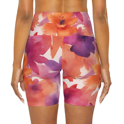 Watercolor Flowers | High Waisted Yoga Shorts | Lesbian