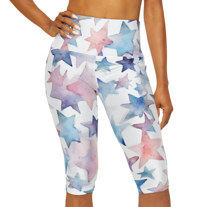 Watercolor Stars | High Waisted Yoga Capri | Trans