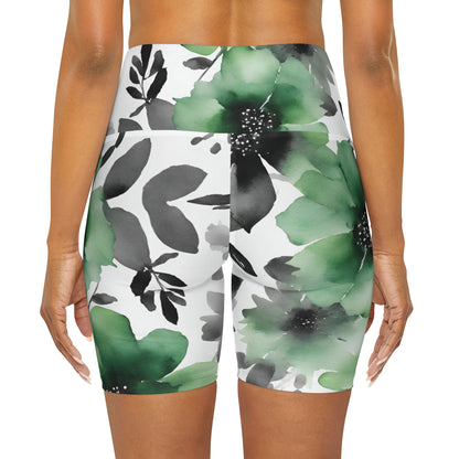 Watercolor Flowers | High Waisted Yoga Shorts | Aro