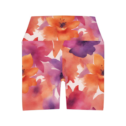 Watercolor Flowers | High Waisted Yoga Shorts | Lesbian