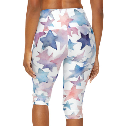 Watercolor Stars | High Waisted Yoga Capri | Trans