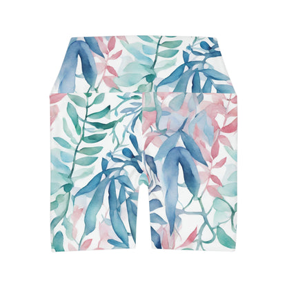 Watercolor Vines | High Waisted Yoga Shorts | Trans