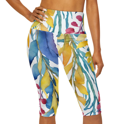 Watercolor Vines | High Waisted Yoga Capri | Pan