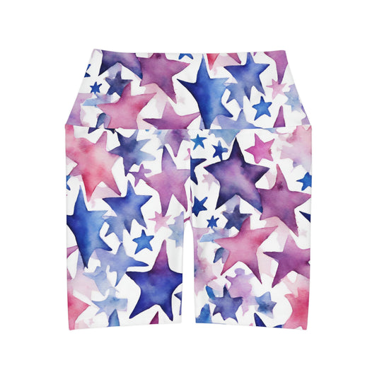 Watercolor Stars | High Waisted Yoga Shorts | Bi