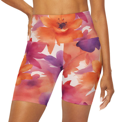 Watercolor Flowers | High Waisted Yoga Shorts | Lesbian