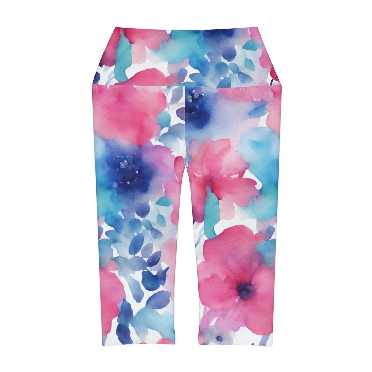 Watercolor Flowers | High Waisted Yoga Capri | Trans