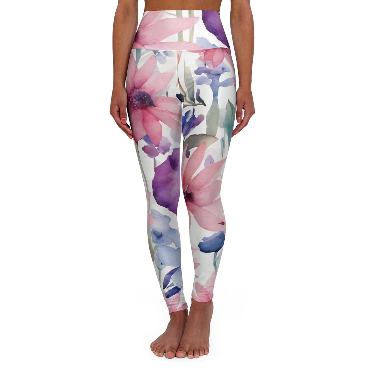 Watercolor Flowers High Waisted Yoga Leggings