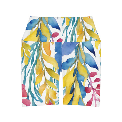 Watercolor Vines | High Waisted Yoga Shorts | Pan