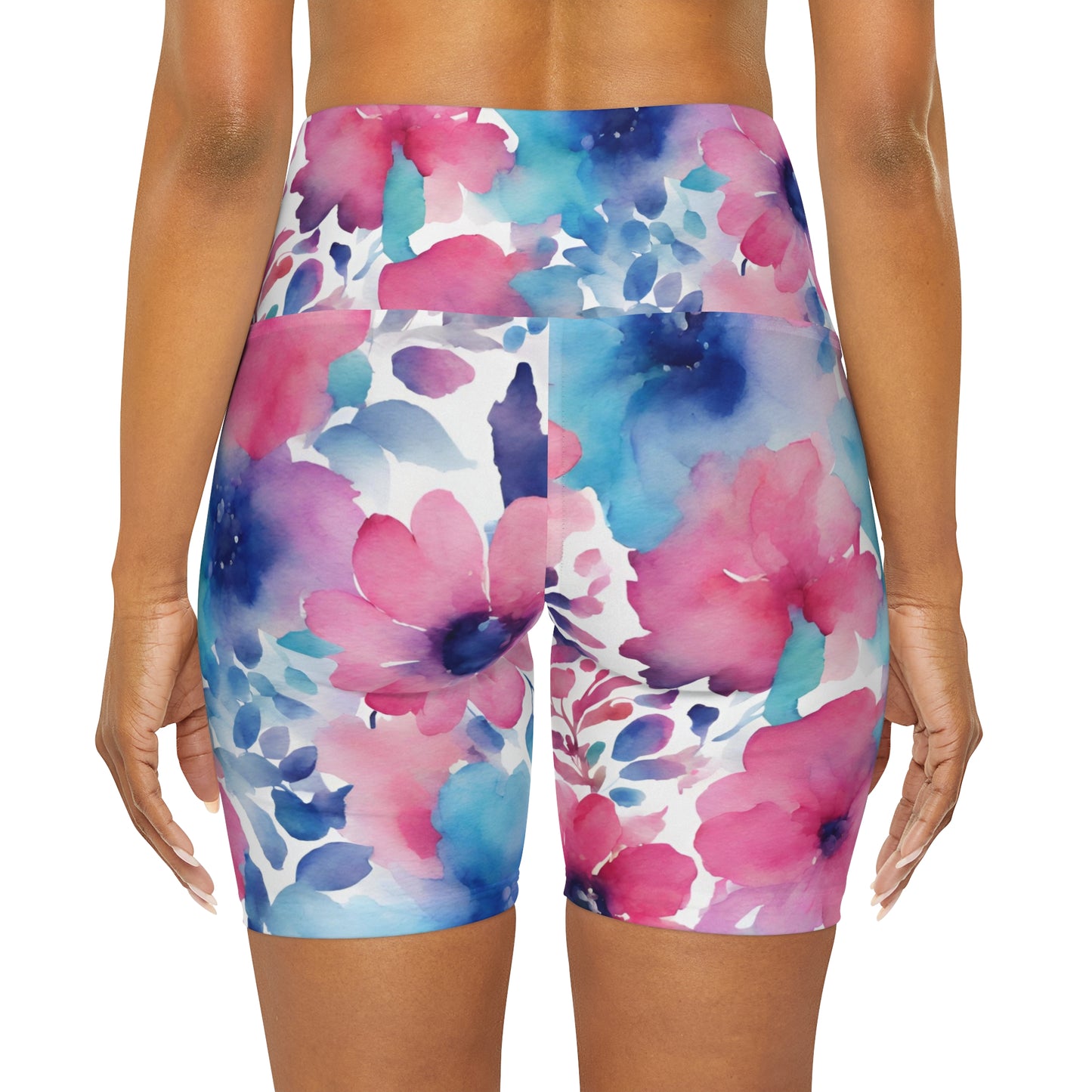 Watercolor Flowers | High Waisted Yoga Shorts | Trans