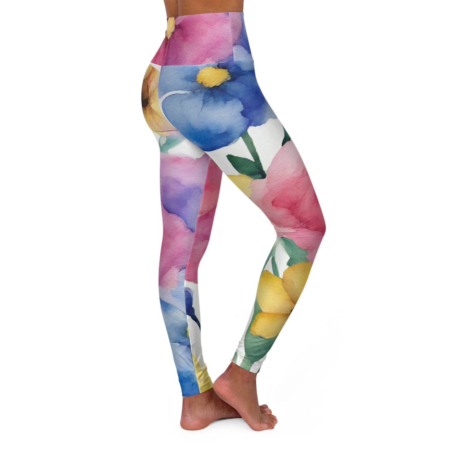 Watercolor Flowers | High Waisted Yoga Leggings | Pan