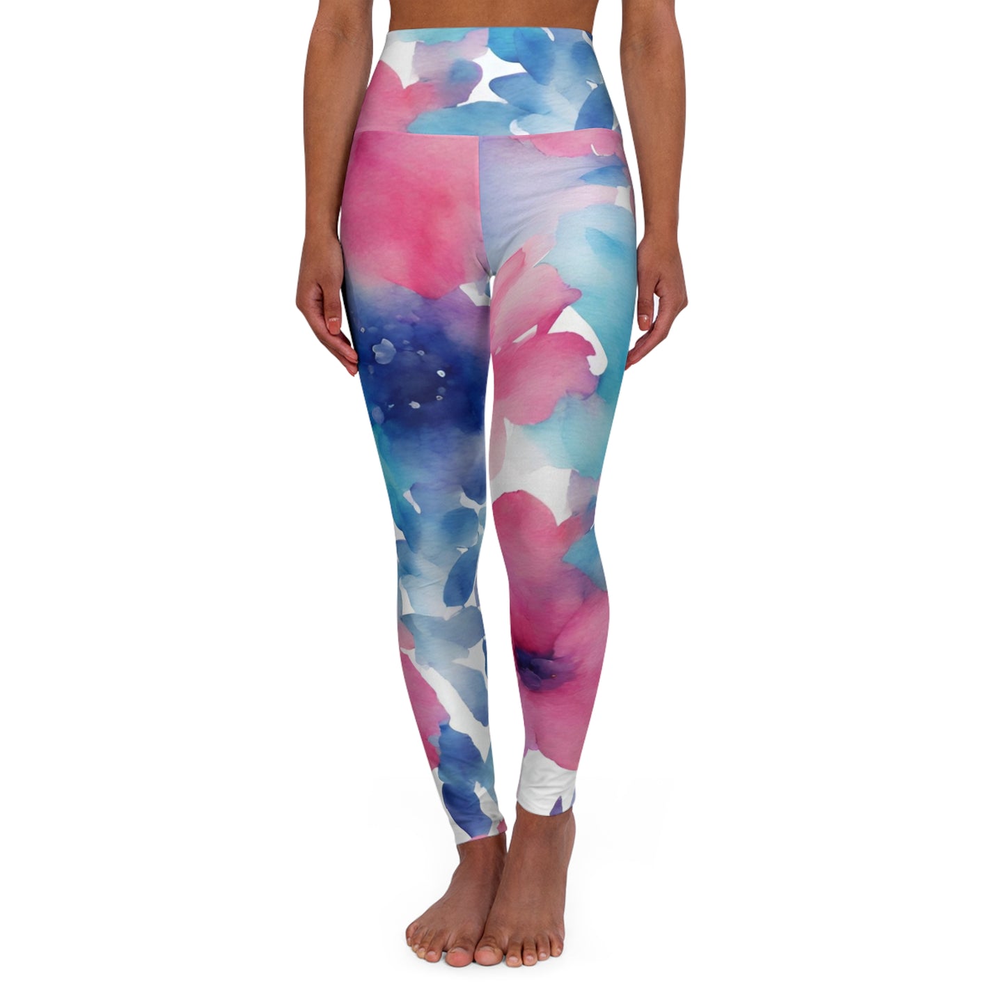 Watercolor Flowers | High Waisted Yoga Leggings | Trans