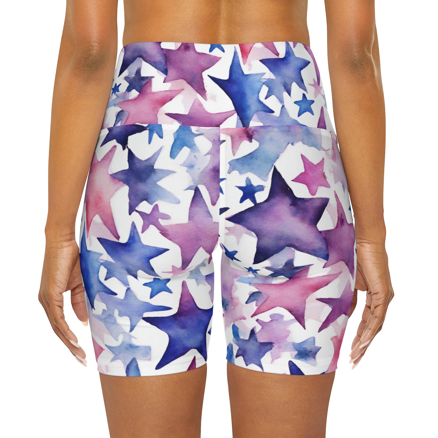 Watercolor Stars | High Waisted Yoga Shorts | Bi