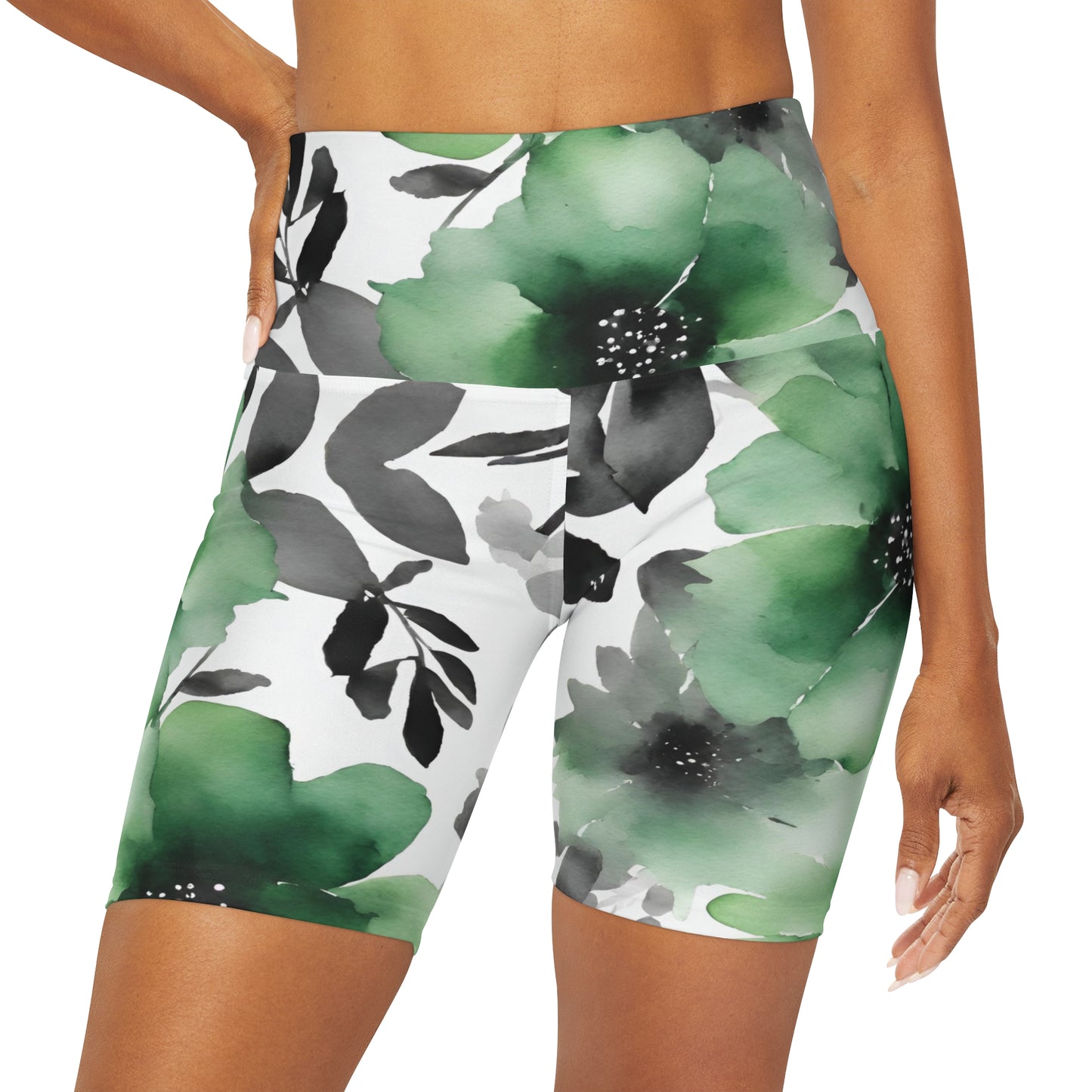 Watercolor Flowers | High Waisted Yoga Shorts | Aro