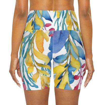 Watercolor Vines | High Waisted Yoga Shorts | Pan